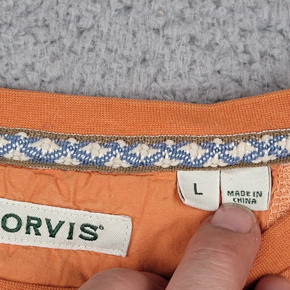 ORVIS Men's Orange Long Sleeve Crewneck Cotton Casual Pullover T-Shirt L - Picture 3 of 8